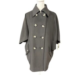Helene Berman Cape Womens Medium‎ Gray Double Breasted Wool Made in England